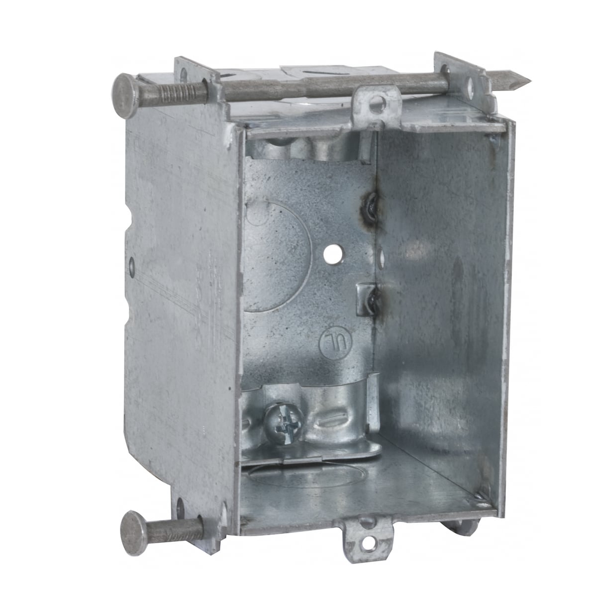 355 Gangable Switch Box, Steel, 15.8 cu-in Capacity, 1 Gang, 1 Outlet, 5 Knockouts, 2.13 in H x 3.38 in W x 2.84375 in D