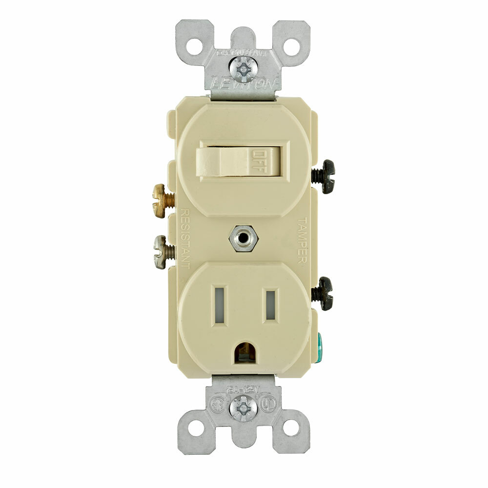 T5225-I Duplex Combination Switch and Receptacle, 15 A, 120/277 VAC, 1 Poles, 14 to 12 AWG Wire