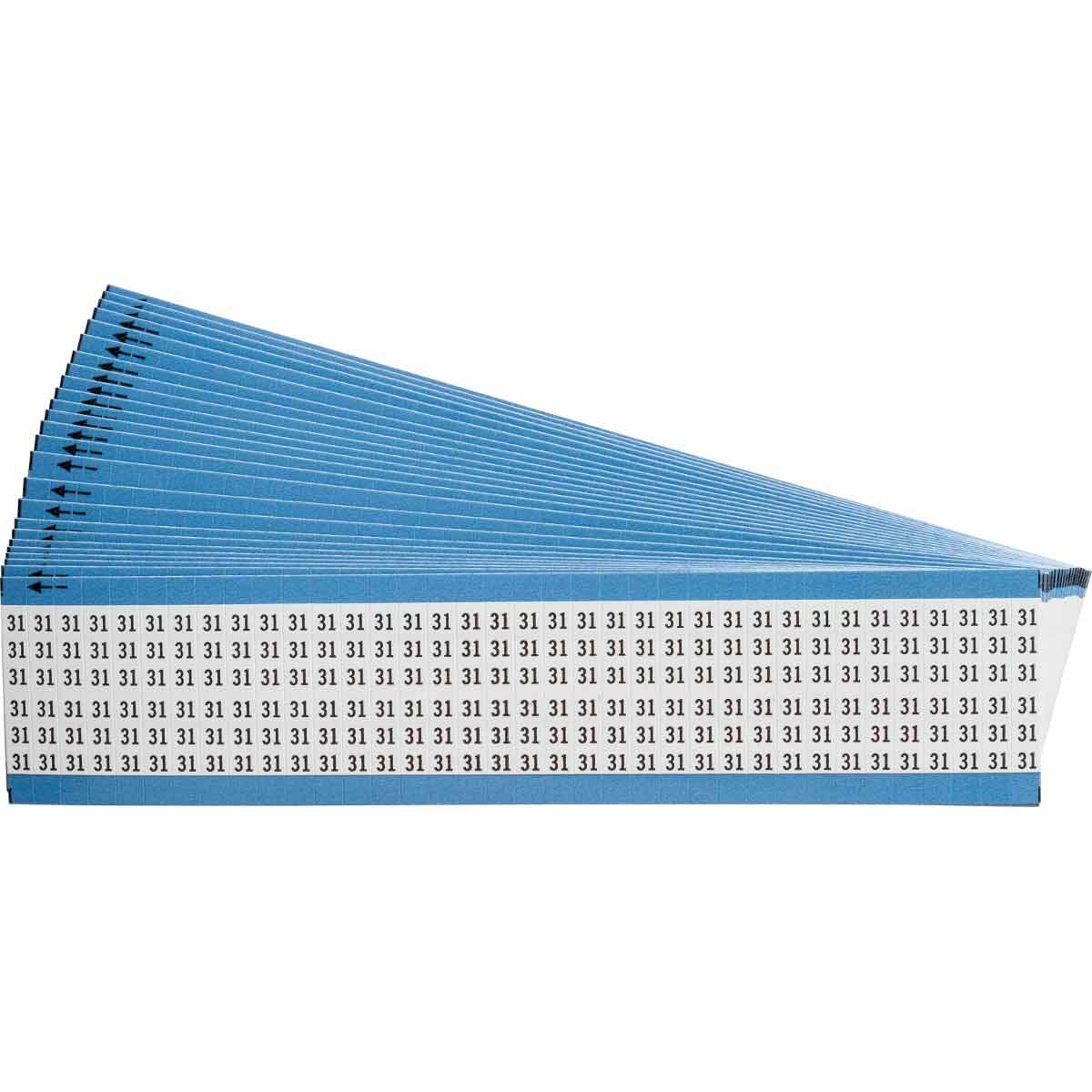 WM-31-PK WM Series Pre-Printed Solid Number Wire Marker Card, 1/4 in W, Black on White, B-500 Repositionable Vinyl Coated Fabric, 36 Markers per Card