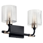 The Harvan(TM) 15in; 2 light vanity light declares your refined industrial style. Itfts Black finish stands out from the crowd, and its Polished Nickel accents add a dash of charisma. Not to be left out, the clear glass shade is ribbed, giving it added dimension. This light will make guests head to your bathroom just to check it out.