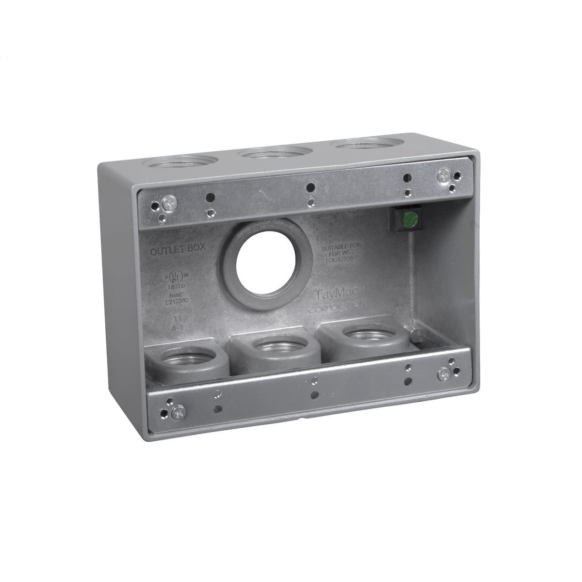 TB7100S Weatherproof Outlet Box, Metal, 55 cu-in Capacity, 3 Gangs, 7 Outlets, 7 Knockouts, 2-3/4 in L x 4-5/8 in H
