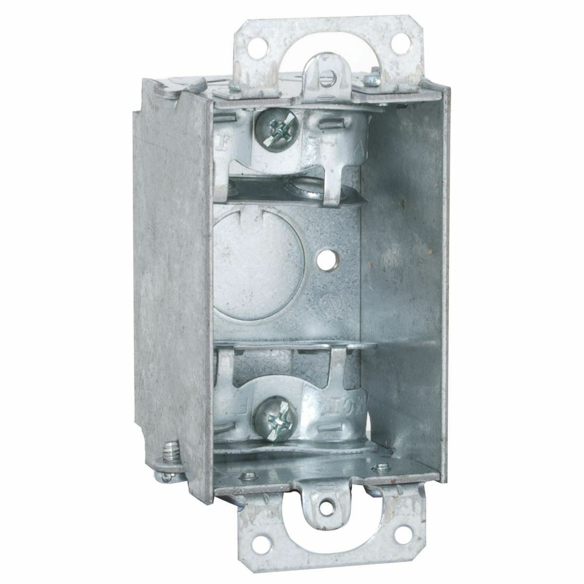 440 Gangable Switch Box, Steel, 10 cu-in Capacity, 1 Gangs, 1 Outlets, 5 Knockouts, 2 in H x 4.22 in W x 2 in D