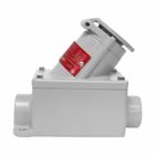 Eaton Crouse-Hinds series PowerGard receptacle assembly, 20A, Two-wire, three-pole, Copper-free aluminum, Single-gang, 2015 edition, Through feed, 3/4", 125 Vac