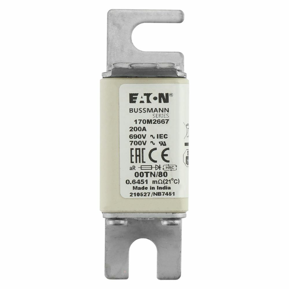 170M2667 Type TN/80/T High Speed Fuse, 200 A, 690 V, 200 kA Interrupt, Class: aR, Square Body