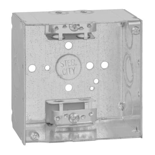 52171-X Steel City Outlet Box, Steel, 30.3 cu-in Capacity, (1) Outlets, (11) Knockouts, 4 in H x 4 in W x 2-1/8 in D