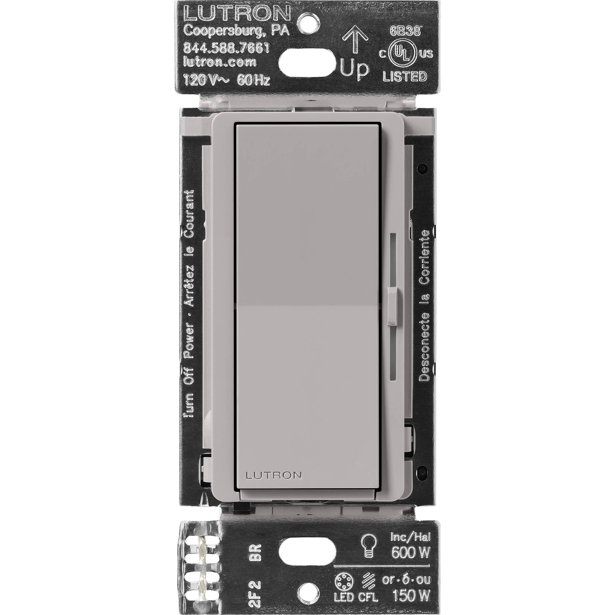 DVRF-6L-GR Diva Smart Dimmer Switch for Caseta, 150W LED, 1 Pole, No Neutral Required, 120V, Gray