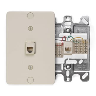 40253-I 110-Style Modular Quick Connect Telephone Wall Phone Jack With Metal Base, 1 Gangs, 3 in W, Plastic, Box Mount