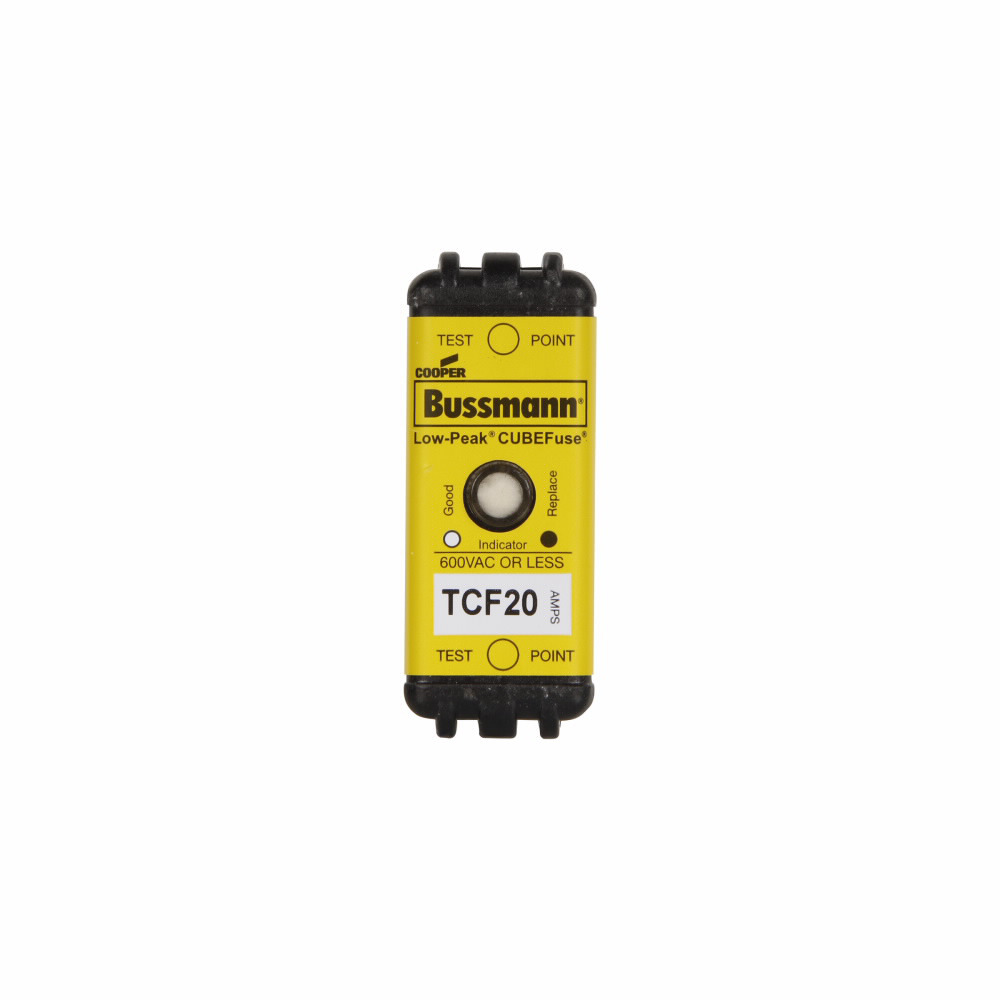 TCF20 CUBEFuse Indicating Non-Rejection Time Delay Fuse, 20 A, 600 V AC/300 V DC, 100/300 kA Interrupt, Class: CF, Square Blade Body
