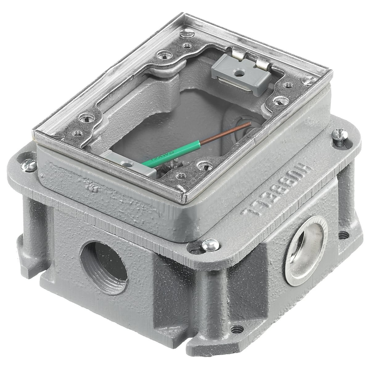 BA2436 B24 Deep Fully Adjustable Standard Sized Floor Box, Cast Iron, 33 cu-in Capacity, 1 Gangs, (4) Knockouts, 4.69 in L x 4.69 in W x 3.15 in H