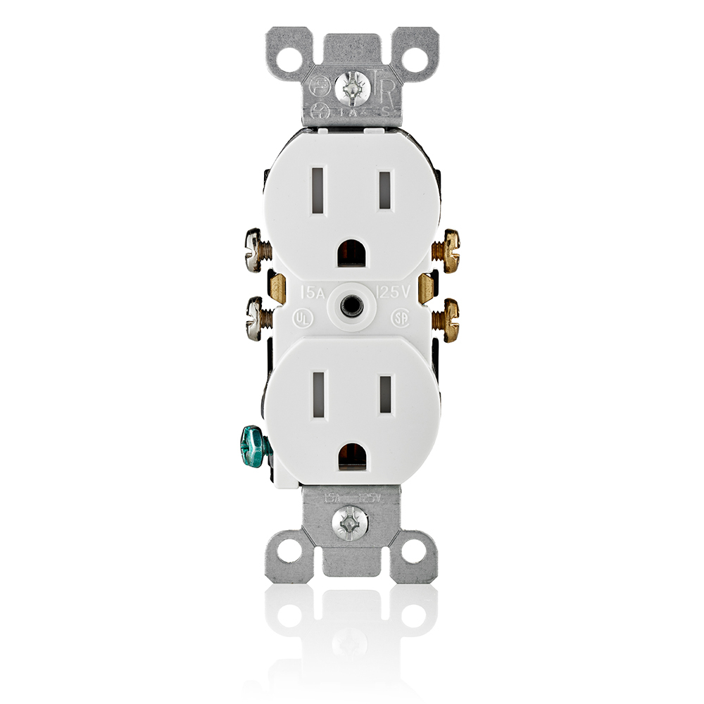 T5320-W Duplex Tamper and Weather Resistant Straight Blade Receptacle, 125 V AC, 15 A, 2 Poles, 3 Wires, White