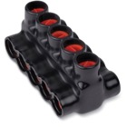 AMT 5 Multi-Port Both Sides PVC Connector, Ultraviolet Resistant, Wire Range 500 kcmil-4 Str, Length 6.53 Inches, Width 3.0 Inches, Height 2.75 Inches, Hex Size 3/8 Inch, Black Insulation