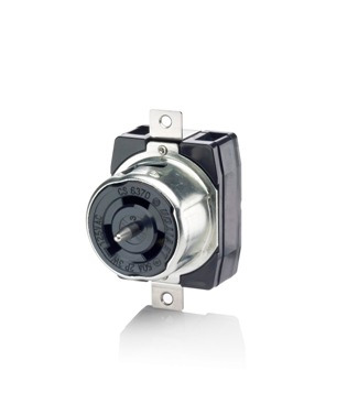 CS6370 California Style Grounding Locking Receptacle, 125 V AC, 50 A, 2 Poles, 3 Wires, Black