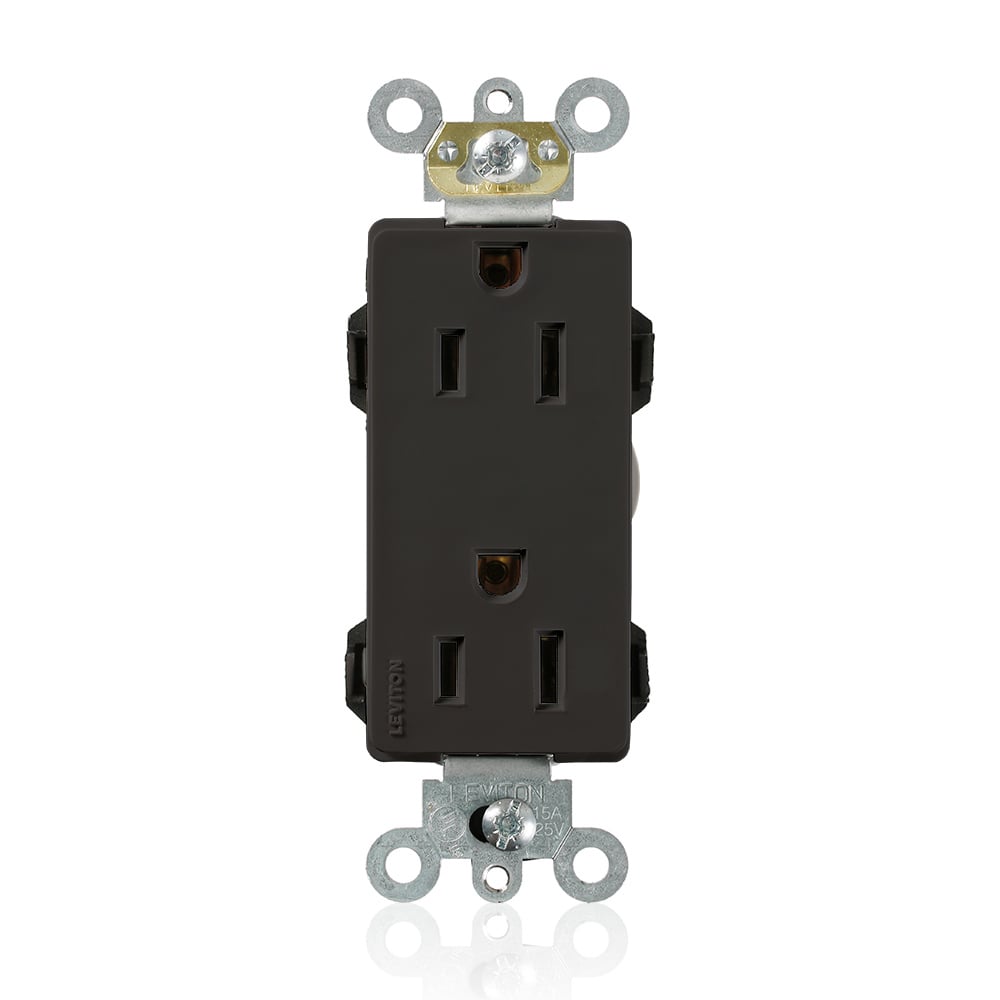 M1626-E Decora Plus Lev-Lok 1-Phase Duplex Heavy Duty Straight Blade Receptacle, 125 V AC, 15 A, 2 Poles, 3 Wires, Black
