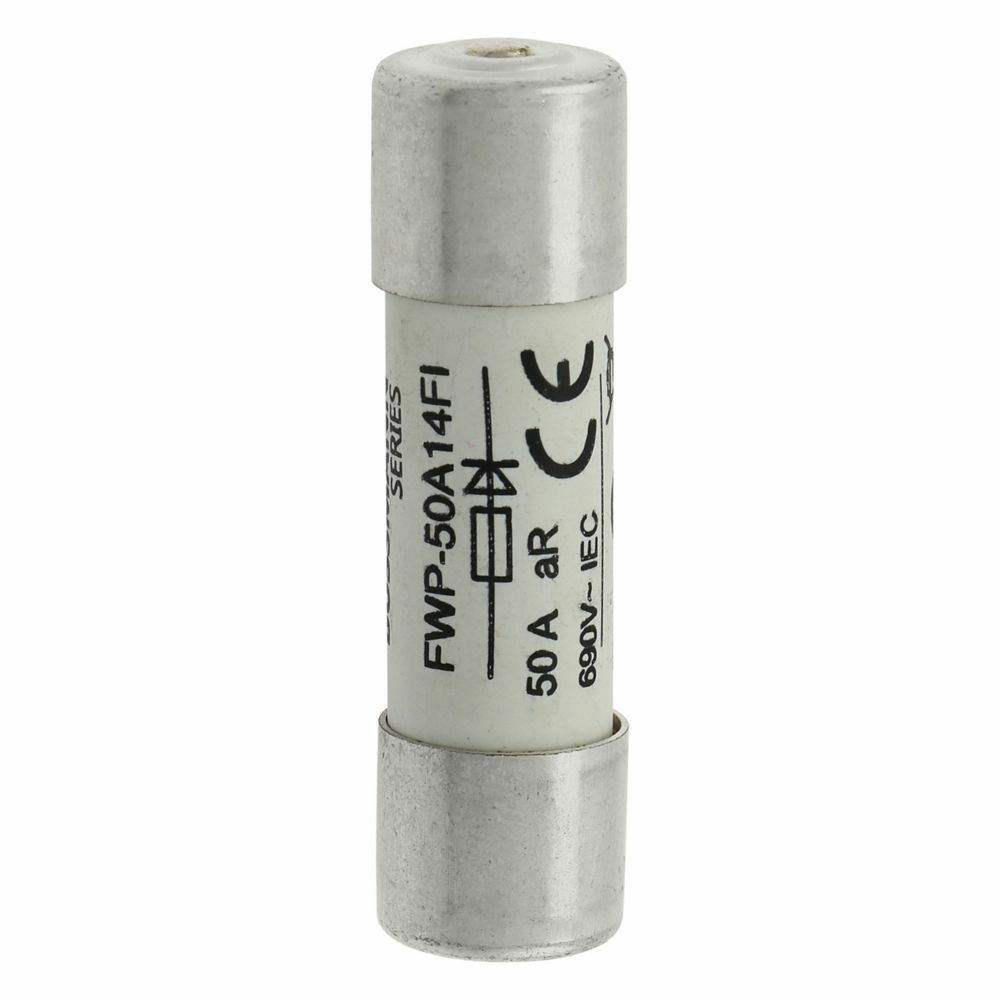 FWP-50A14FI Fast Acting High Speed Fuse, 50 A, 690 V, 200 kA Interrupt, Class: aR, Cylindrical Body