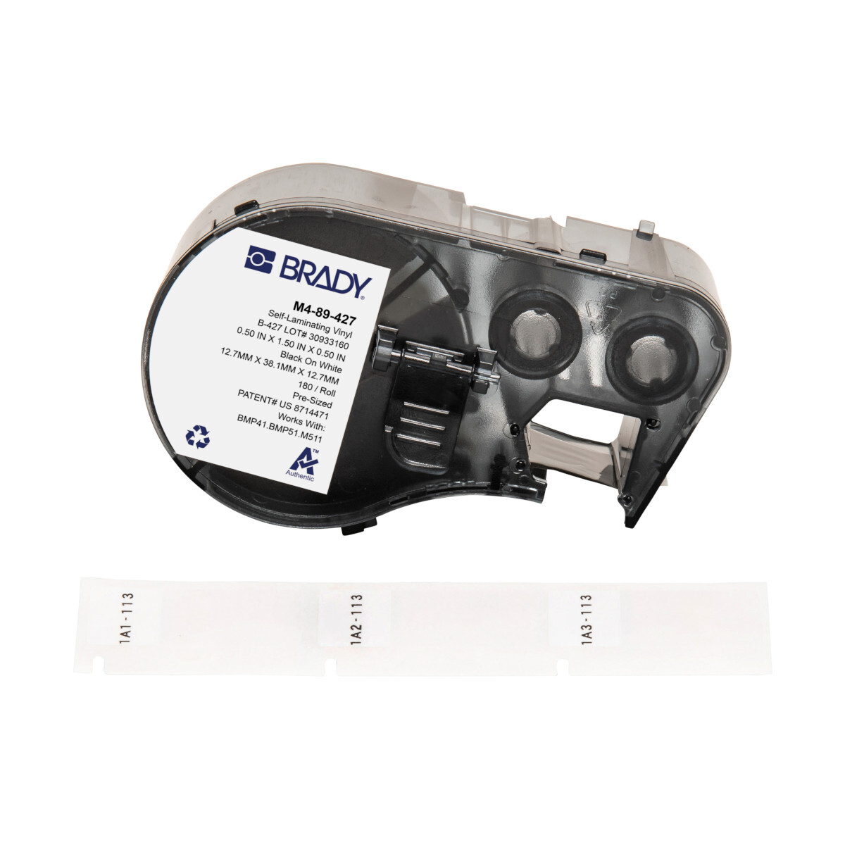 M4-89-427 Self-Laminating Wire and Component Label, 12.7 mm W, Black on White/Clear, B-427 Vinyl