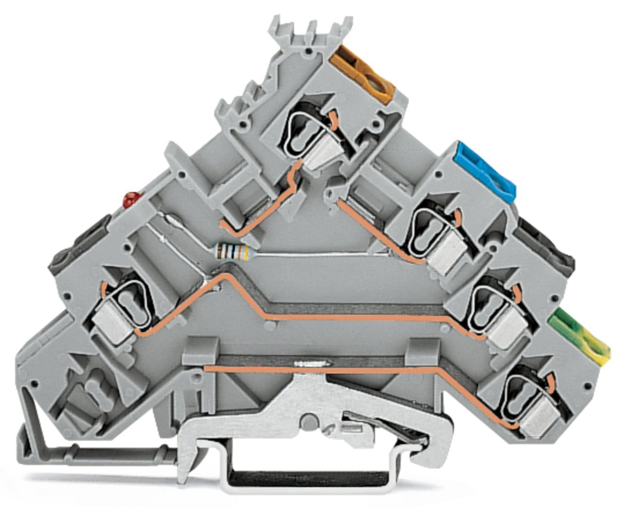 280-570/281-434 Operating Tool Sensor Terminal Block, 24 V DC, 20 A, 28 to 12 AWG Wire, 4 Poles, DIN Rail Mount