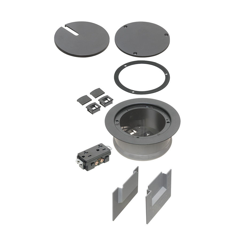 FLBC5540BL Floor Box Cover Kit, 6.501 in Dia, Blank/In-Use Slotted Cover, Die Cast Zinc/Steel