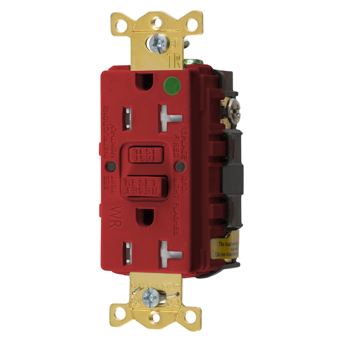 GFTWRST83R 1-Phase Decorator Duplex Heavy Duty Standard Straight Blade Self-Test Tamper/Weather-Resistant Screw Mount GFCI Receptacle, 125 VAC, 20 A, 2 Poles, 3 Wires, Red