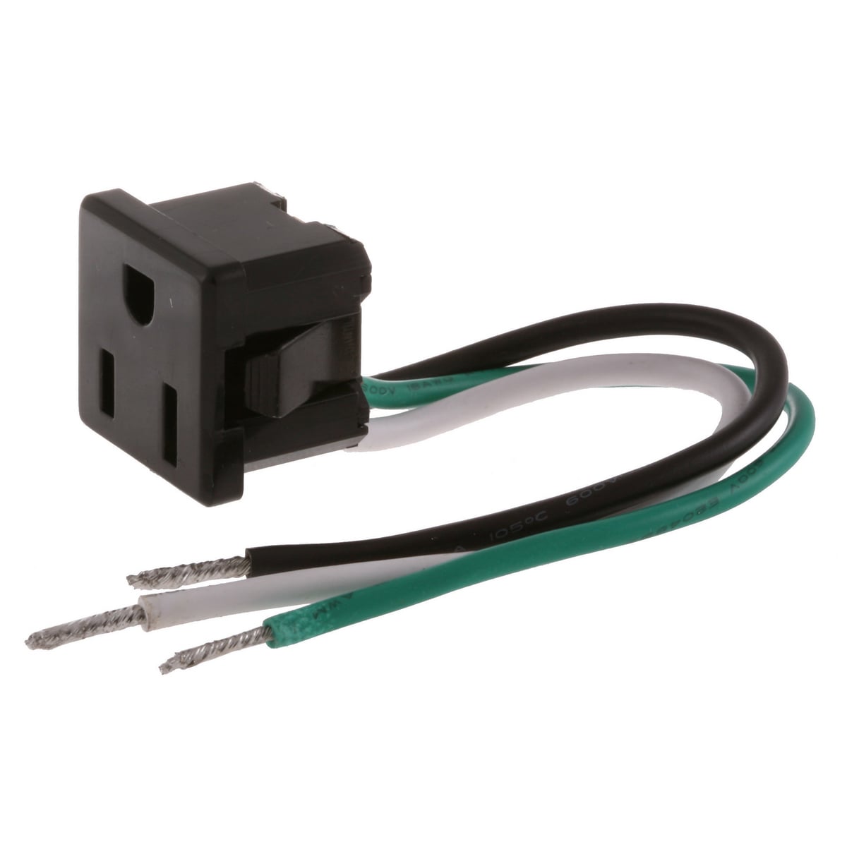 RR374 Grounding Single Standard Snap-In Straight Blade Receptacle, 125 V AC, 15 A, 2 Poles, 3 Wires, Brown