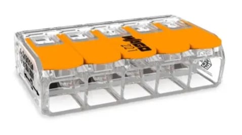 221-615/VE00-0500 221 5-Conductor Terminal Block, 20 to 10 AWG Wire, 5 Poles
