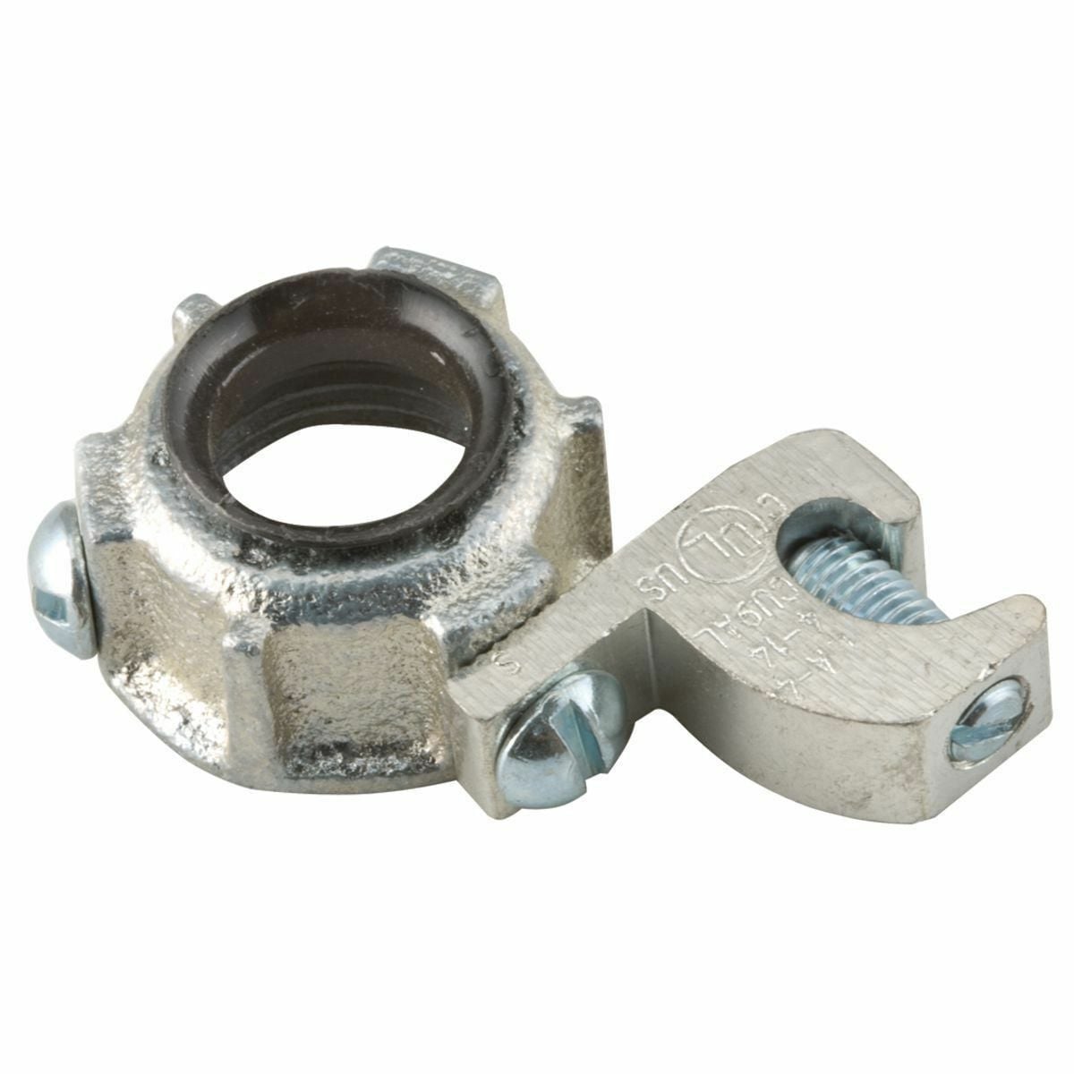 1214 Grounding Conduit Bushing With Lay-In Lug, 14 to 4 AWG AC Cable, 1 in Trade, Malleable Iron, Electro-Plated Zinc