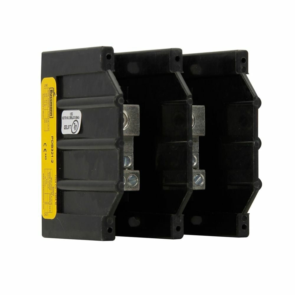 PDB321-2 Barrier Power Distribution Block, 600 V AC/DC, 175 A, 2 Poles, 8 to 2/0 AWG Cu Line, (6) 14 to 4 AWG Cu Load Wire, Aluminum