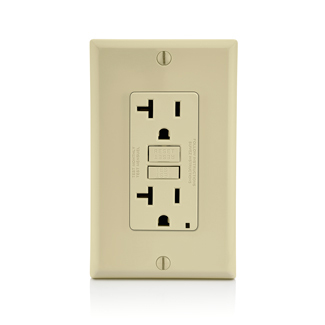 GFNT2-FI SmartlockPro Slim Feed Through Monochromatic Self-Test Slim GFCI Receptacle, 120 V AC, 20 A, 2 Poles, 3 Wires, Ivory