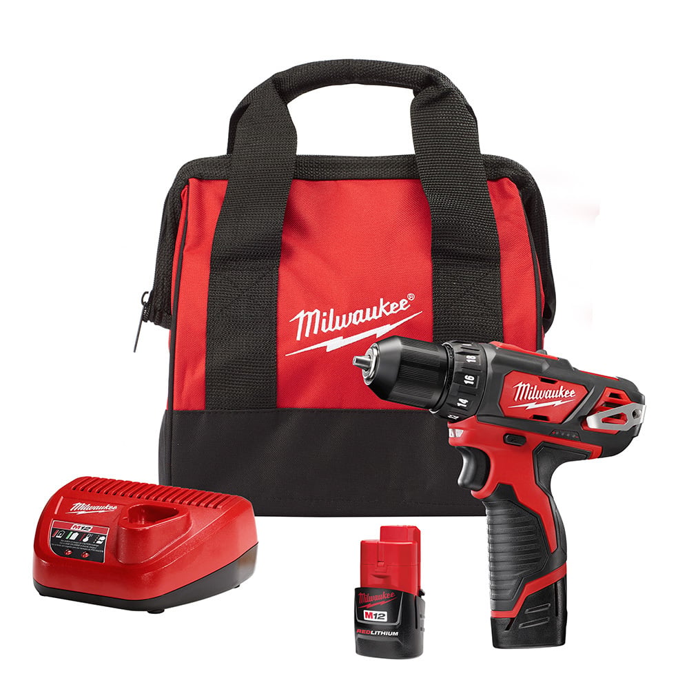 2407-22 M12 Compact Lightweight Cordless Drill/Driver Kit, 3/8 in Chuck, 12 V DC, 0 to 400/0 to 1500 rpm No-Load, 7-3/8 in OAL, Li-Ion Battery