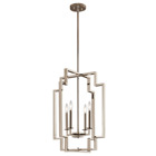 Inspired by the geometric lines found in contemporary furniture, This Downtown Deco large 4 light foyer pendant brings a soft dose of modern style to a room. The squared edges of the outer frames surround the curved candles, allowing the light to fully shine through.
