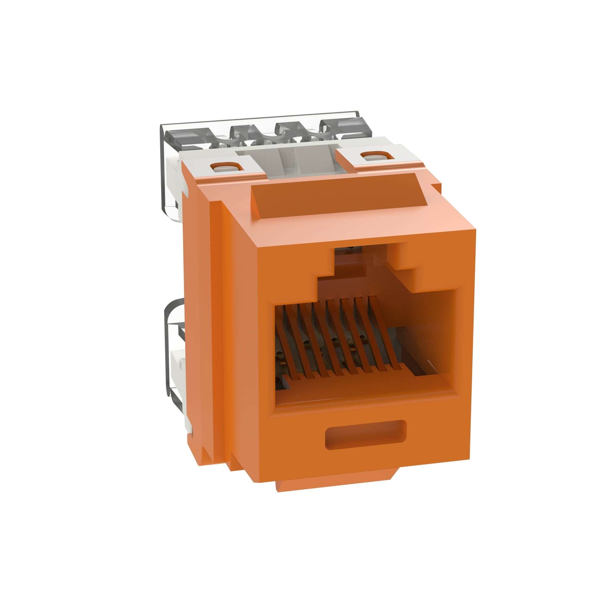 NKP5E88MOR NetKey 1-Slot 8-Position 8-Wire Punchdown Unshielded Keystone Jack Module, Cat 5e/Keystone Module, Surface Mount, 1 Port, ABS/Polycarbonate, Orange