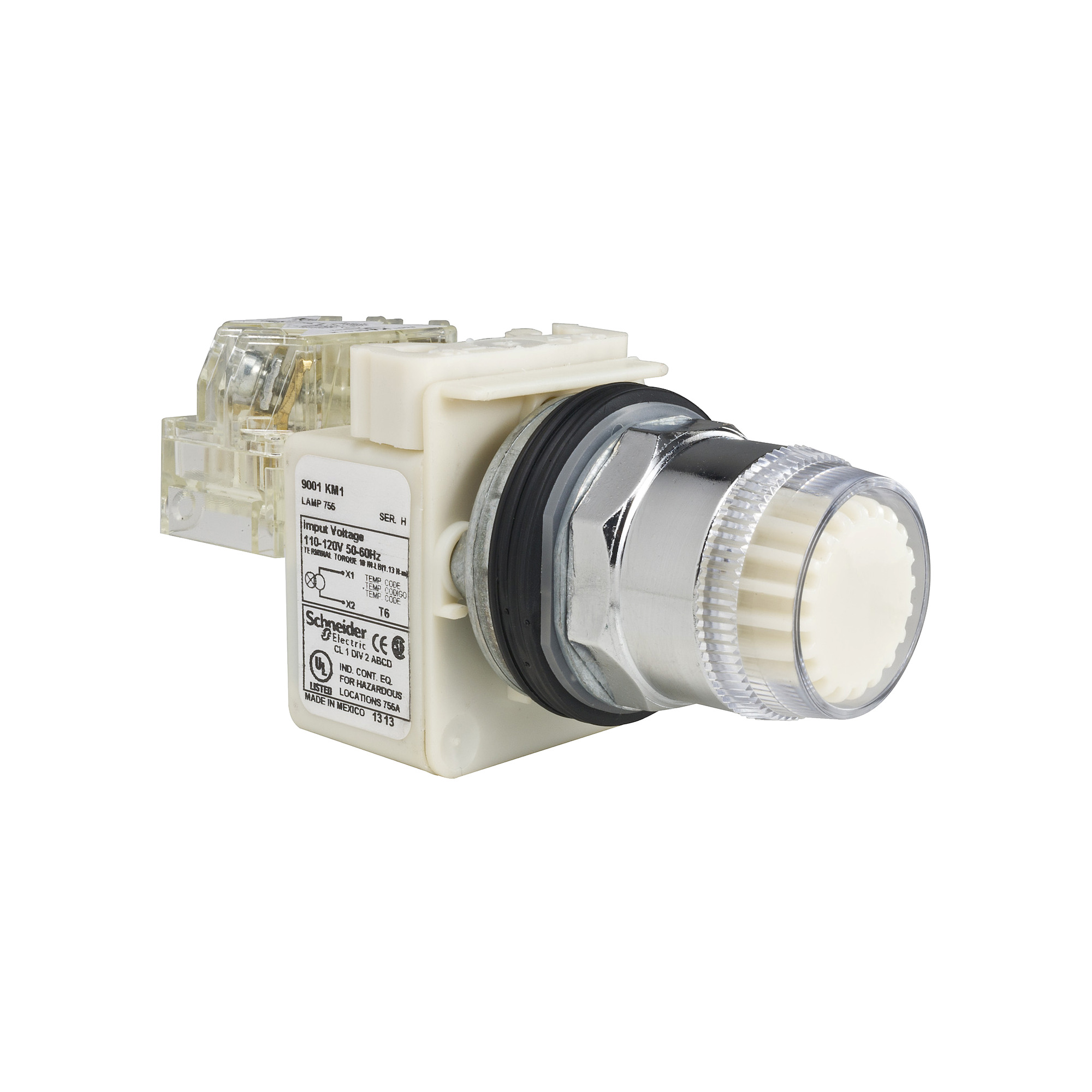 9001K1L35LWWH13 Type K Illuminated Pushbutton, 30 mm, 1CO Contact, White