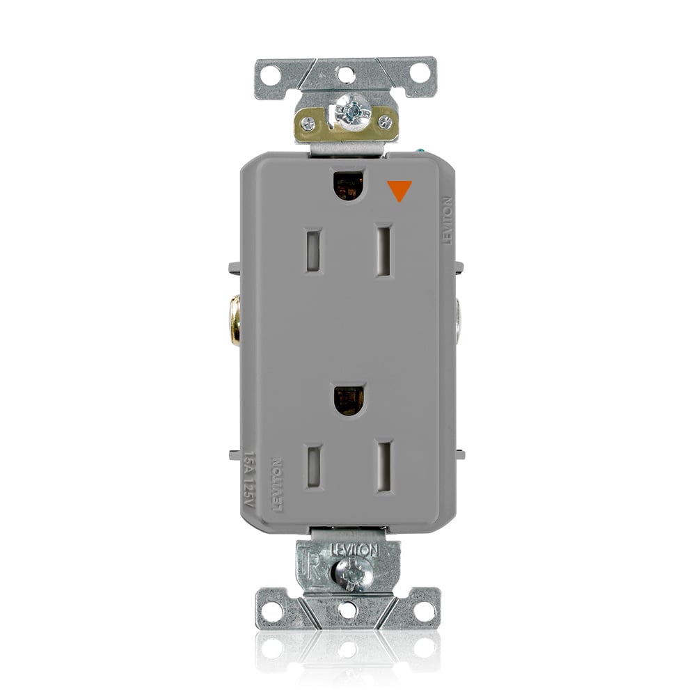 T1626-IGG Decora Plus T1626-IG Duplex Heavy Duty Isolated Self-Grounding Smooth Face Tamper-Resistant Straight Blade Receptacle, 125 V AC, 15 A, 2 Poles, 3 Wires, Gray