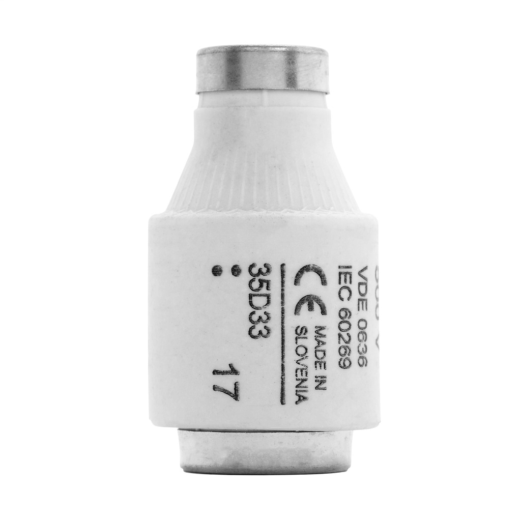 35D33 D33 Low Voltage Non-Indicating Time Delay Fuse Link, 500 V AC, 35 A, For Use With E33/DIII Size Screw Cap, Class C gG/gL Fuse, Ceramic
