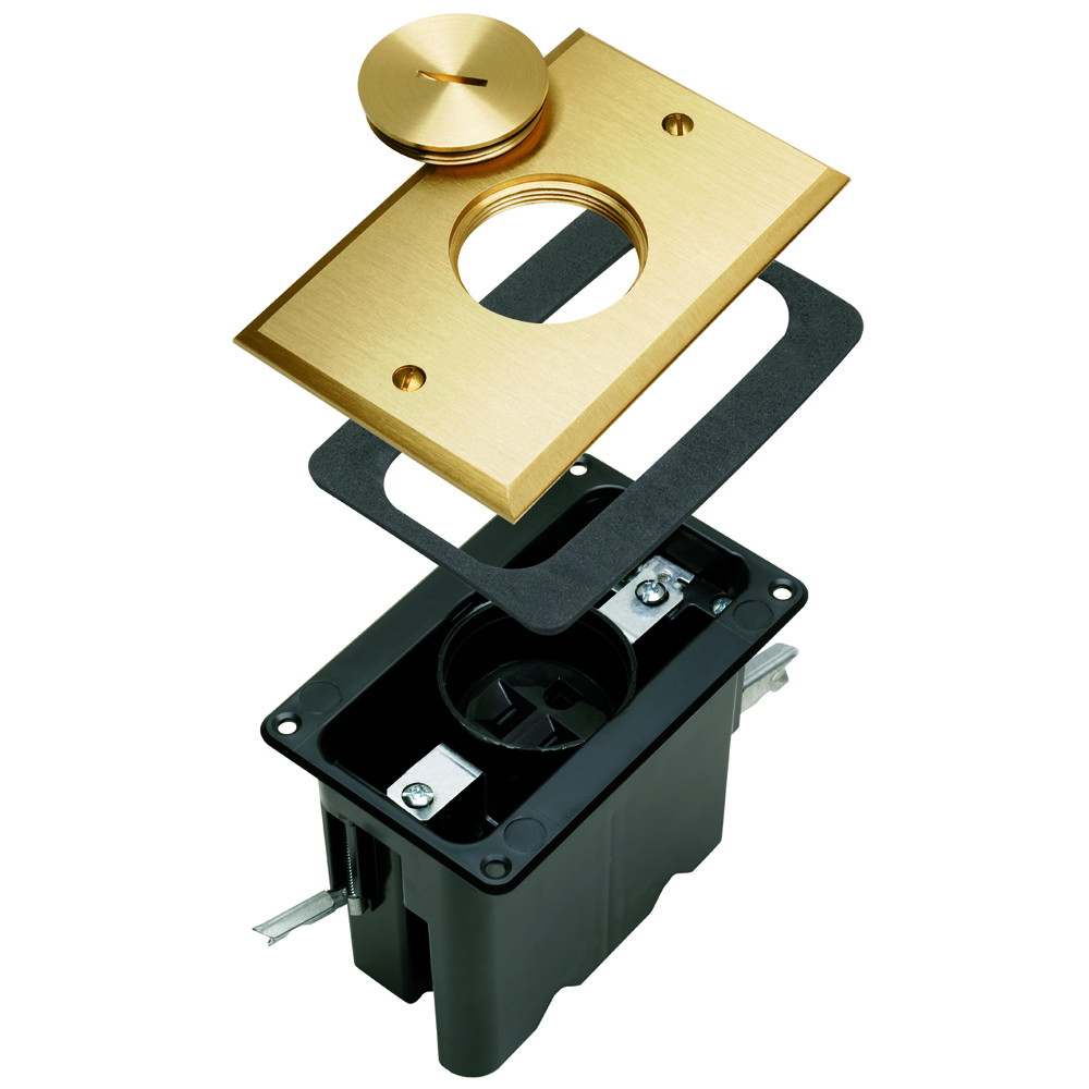 FB1TRSRB  Floor Box Assembly - One Gang for Wood Sub-Floors, Brass