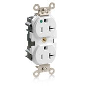 MT830-W Lev-Lok 1-Phase Duplex Heavy Duty Self-Grounding Tamper Resistant Straight Blade Receptacle, 125 V AC, 20 A, 2 Poles, 3 Wires, White