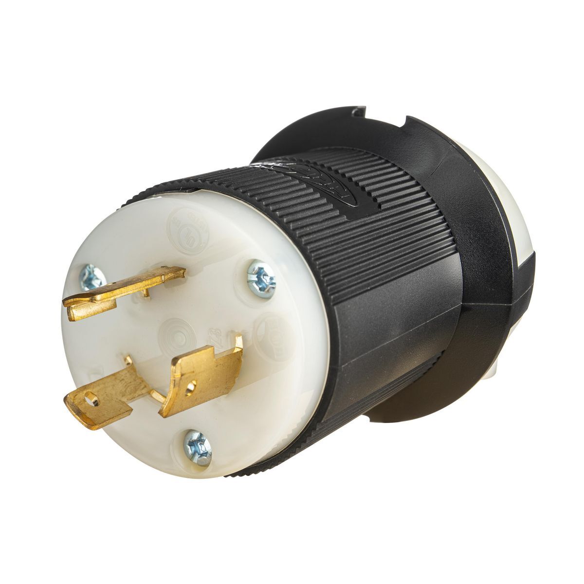 Twist-Lock Edge Locking Device, Industrial, Male Plug, 20A 125V, 2-Pole 3-Wire Grounding, L5-20P, Screwless Terminal, Black and White