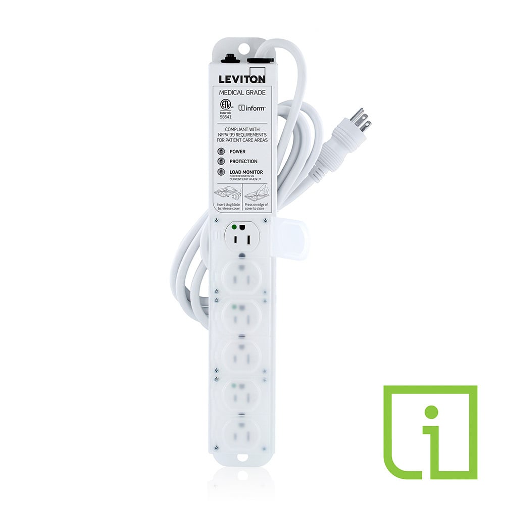 53C6M-1S7 Surge Protected Power Strip With Load Monitoring Inform Technology, 125 V AC, 15 A, 6 Outlets, 7 ft L Cord, Surface Mount