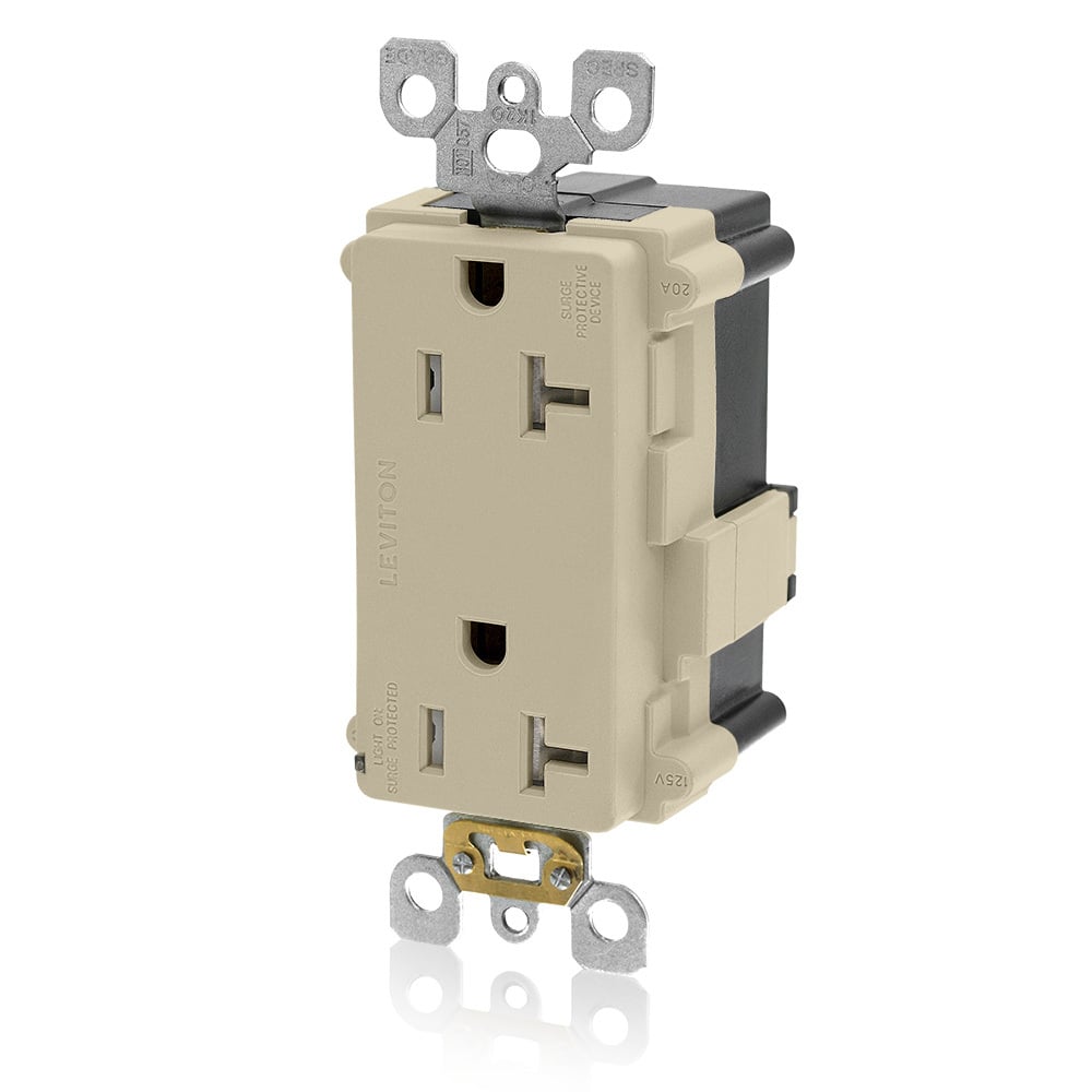 MT538-I Decora Lev-Lok 2-Pole 3-Wire Non-Alarmed Self-Grounding Tamper Resistant Surge Protective Receptacle, 125 V AC, 20 A, 50/60 Hz, 5 kA SCCR