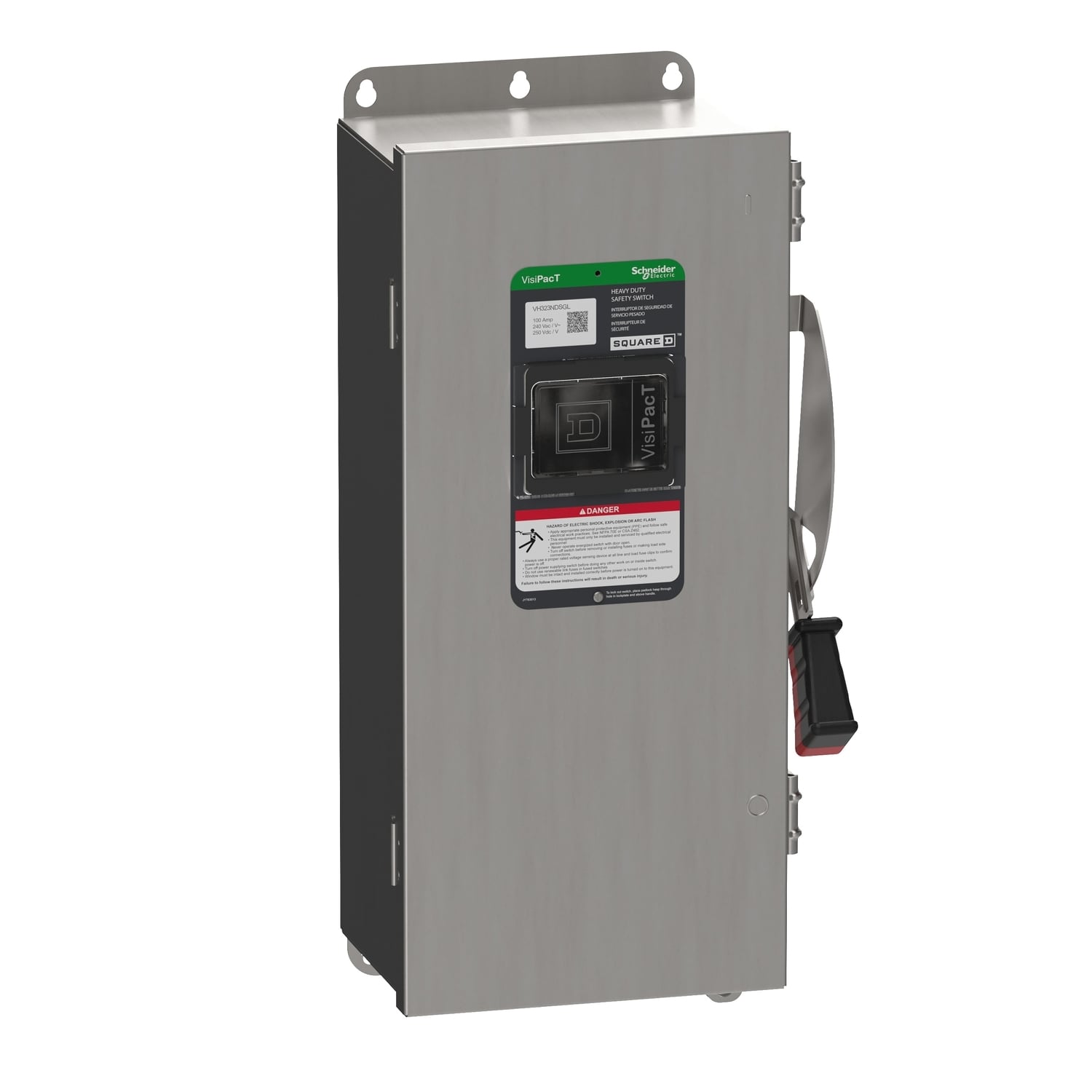 Safety switch, VisiPacT, heavy duty, fused, viewing window, NEMA 4X, 240V, 100A, 3 pole, neutral installed, ground lugs