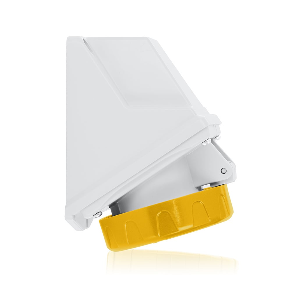 W232-S4 Watertight Pin and Sleeve Receptacle, 100 to 130 V AC, 32 A, 2 Poles, 3 Wires, Yellow