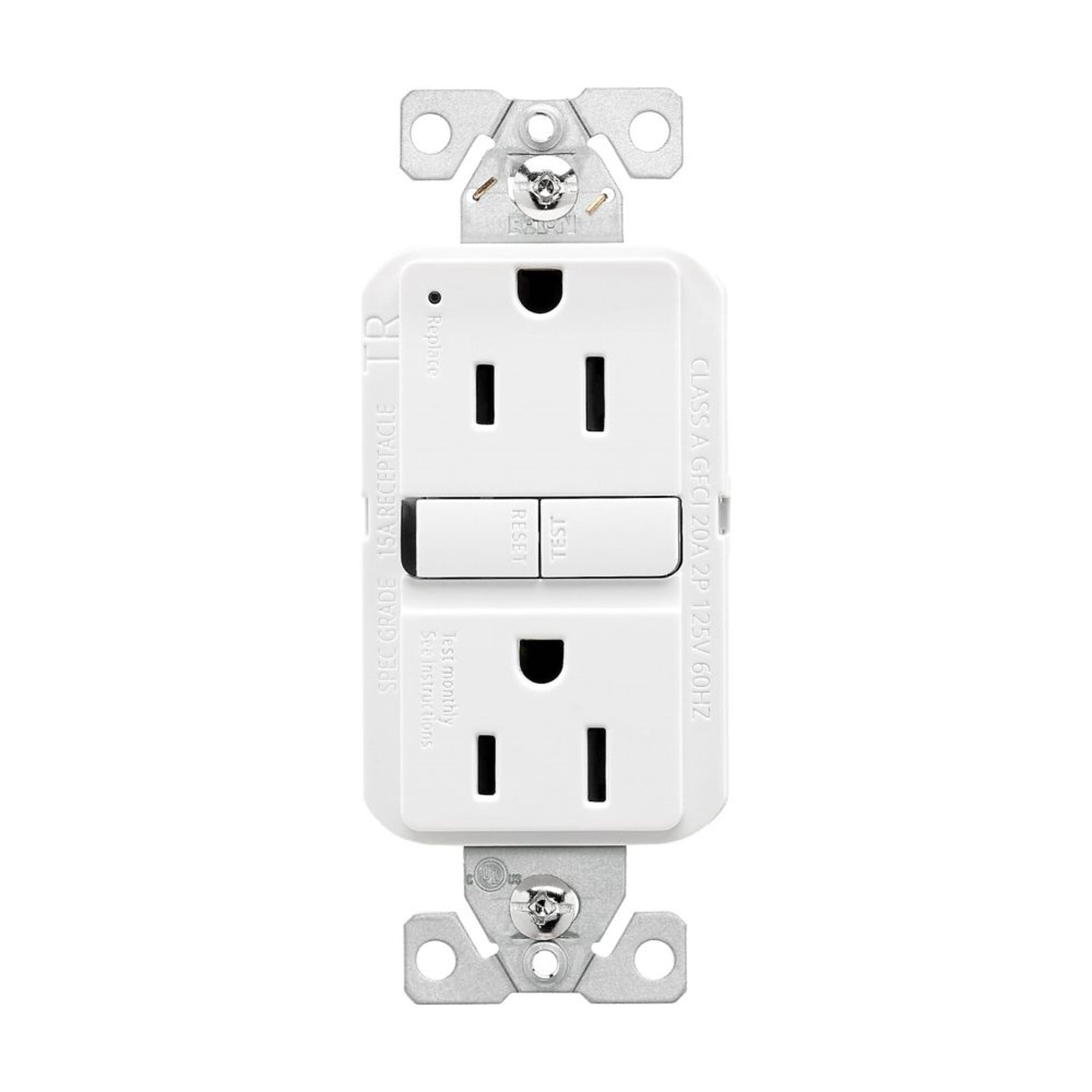 TRGF15W Self-Test Slim GFCI Receptacle, 125 V, 15 A, White