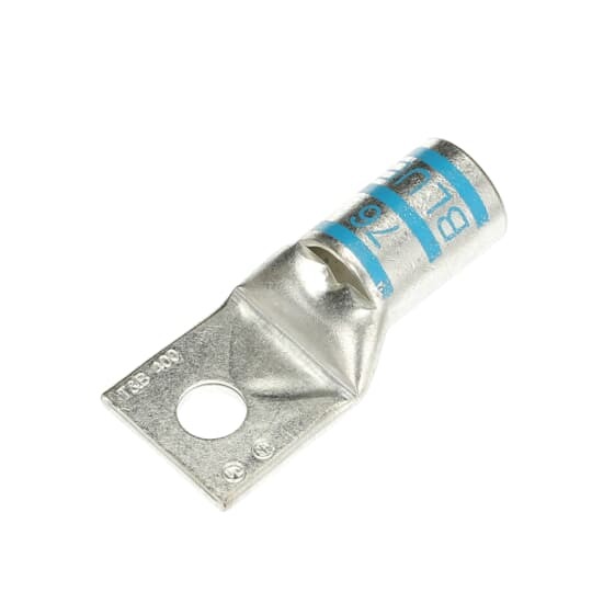 54116 Color-Keyed 54100 1-Hole Non-Insulated Compression Lug With Peep Hole, 400 kcmil Copper Conductor, Die Code: 76, 1/2 in Stud, Copper