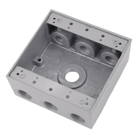 2IH7-2 Red Dot Universal Weatherproof Box, Die Cast Aluminum, 31.8 cu-in Capacity, 2 Gangs, 7 Outlets, 4-9/16 in L x 4-5/8 in W x 2-1/16 in D