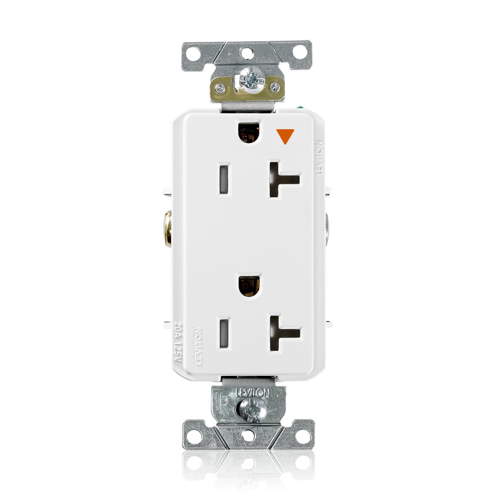 T1636-IGW Decora Plus T1636-IG Duplex Heavy Duty Isolated Self-Grounding Smooth Face Tamper-Resistant Straight Blade Receptacle, 125 V AC, 20 A, 2 Poles, 3 Wires, White
