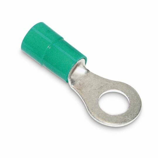 RBC14-14 Sta-Kon RB Series Heavy Duty Insulated Ring Terminal, 16 to 14 AWG Conductor, 1.1 in L, Brazed/Overlapped Seam Barrel, Copper, Green