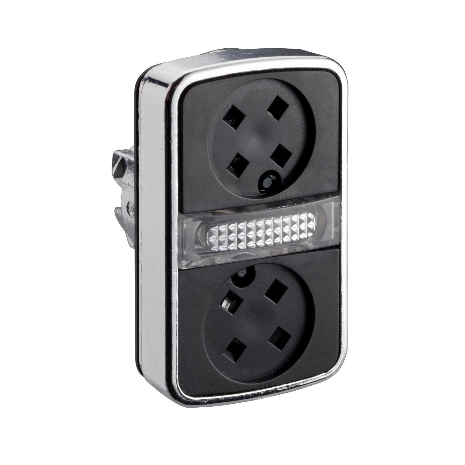 ZB4BW7A9 Harmony Double Headed Illuminated Standard Pushbutton Head, 0.87 in, Rectangular Shape, Chromium Plated Metal, Black