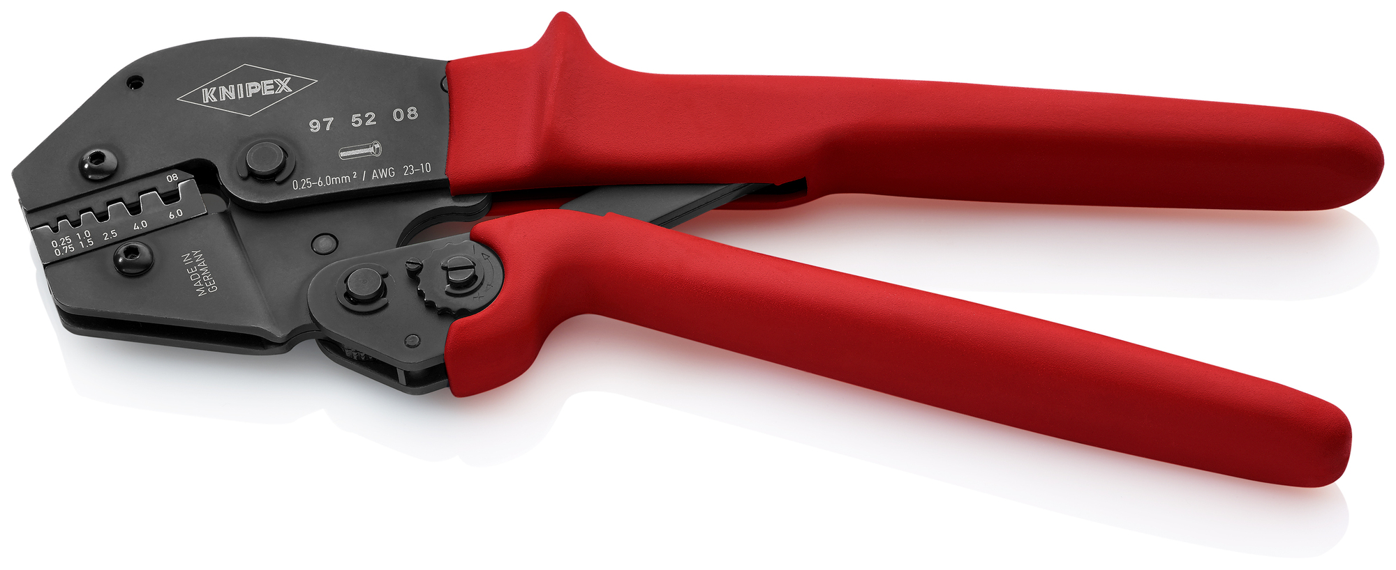 Crimping Pliers For Insulated and Non-Insulated Wire Ferrules, 10 in., Non-slip plastic, Trapezoid Crimp, 5 Crimp Positions