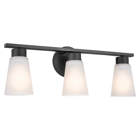 The Stamos 20" 3 Light Vanity Light brings a soft modern touch to your bathroom. Its Satin Etched Glass shades softly add dimension, while its Black finish keeps it modern. Install the lights facing up or down to effortlessly achieve the lighting you want.
