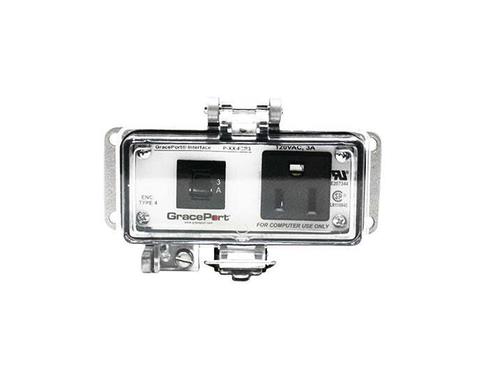 Panel Interface Connector with Panel Mount Housing (4.45 in x 1.72 in), UL Type 4, Simplex Outlet , 3 Amp Circuit Breaker