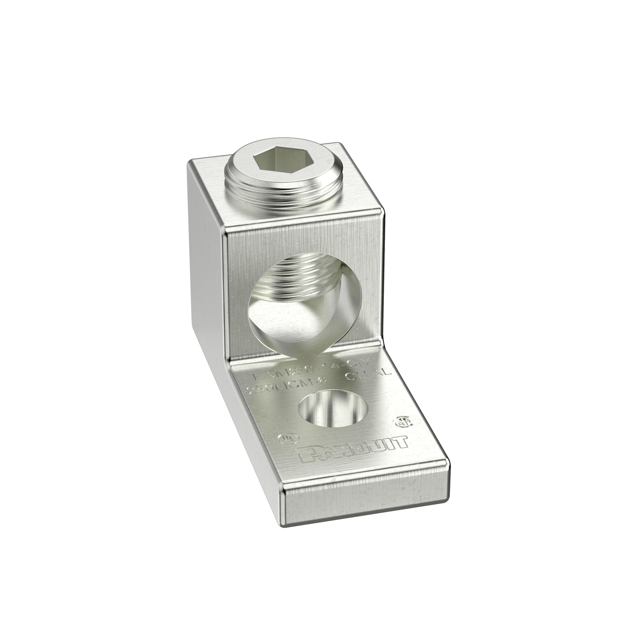 LAMA2/0-14-QY 1- Barrel Mechanical Lug, 14 to 2/0 AWG Aluminum/Stranded Copper Conductor, 1/4 in Stud, 1 Bolt Hole, Aluminum